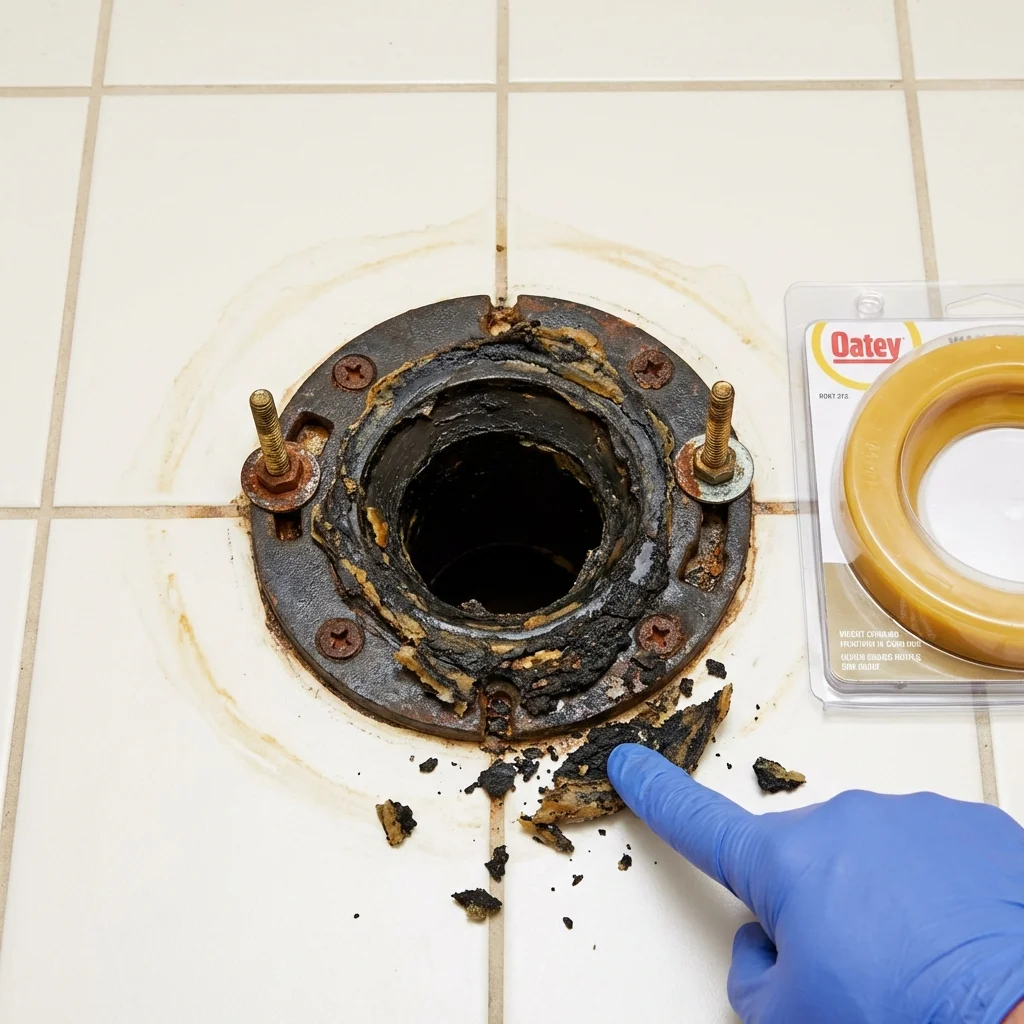 Failed wax ring showing water seepage at the base of a toilet in a Deerfield Beach, FL home